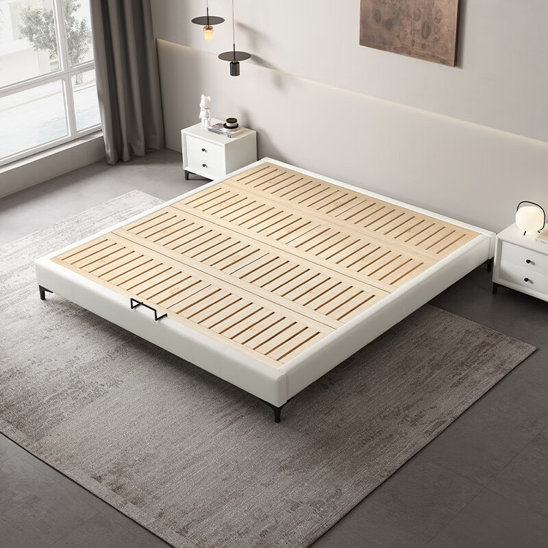 布鲁诺无床头床榉木实木排骨架床架子无靠背2米x2米2省空间齐边儿童矮床 顶级版单床 （自己安装） 1.8*2.0米