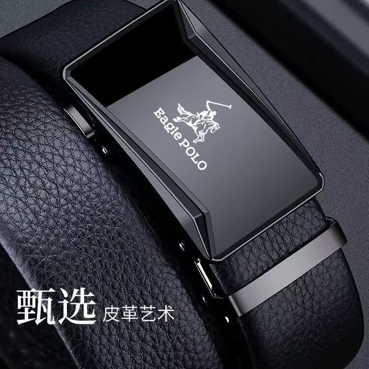 鹰王保罗皮具匠保罗男士100%头层牛皮皮带真皮自动扣腰带高档品牌中青年裤带腰带 精品头层牛皮-金色+礼盒礼袋 130cm 【体重170-220斤】