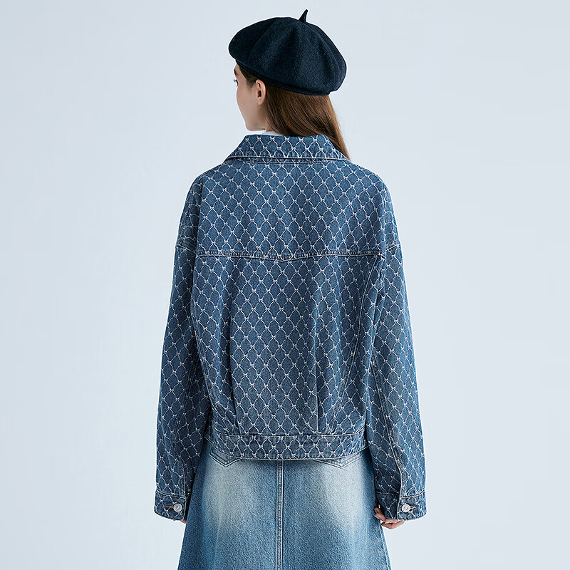 乐町【商场同款】 2025春季新款蝴蝶结牛仔外套 牛仔中蓝 S