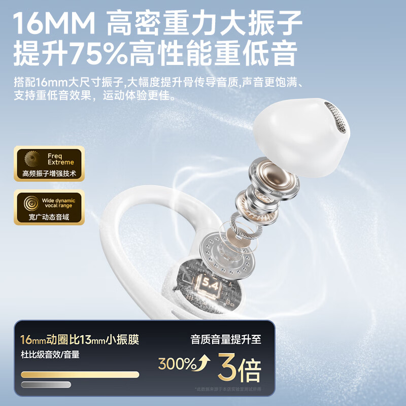 纽曼（Newmine）【APP自定义功能丨影院级IMAX全景音】运动开放挂耳式防水降噪蓝牙耳机千元音质通话清晰超长续航 【舒适无痛感丨60H超长续航丨5.4蓝牙版本】白色