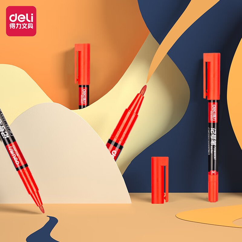 得力（deli）记号笔 6823 双头 (红色) (12支)