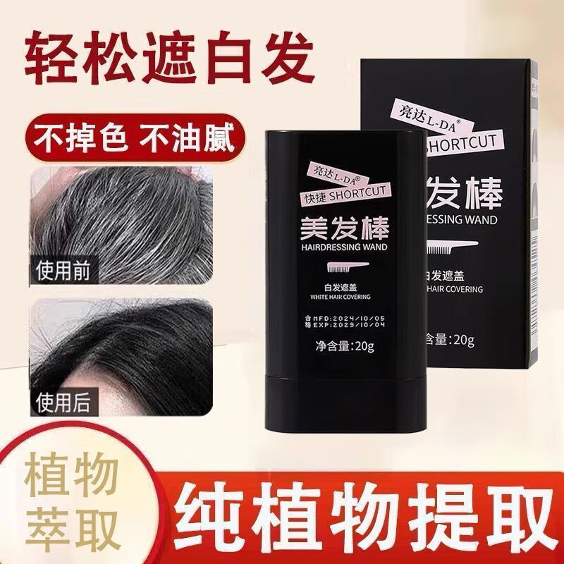 亮达;L-DA美发棒一次性染发笔棒遮盖出门应急白发临时染发膏黑色临时染发棒 (01#黑色) 两支装