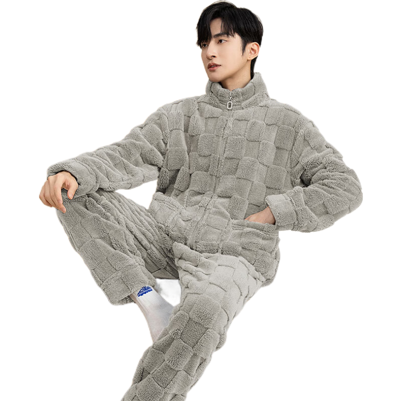 百亿补贴:雅鹿睡衣男款冬季珊瑚绒加绒加厚保暖2025新款秋冬法兰绒家居服套装男 NSCJF-L007淡雅灰方格提花 XL 【建议体重125-150斤】 84元