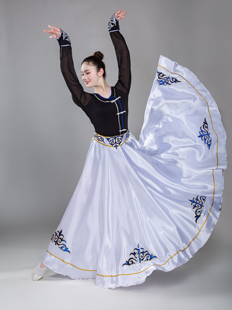 圣茵黛新款蒙古族舞蹈练习裙成人半身长裙新疆维族练功大摆裙舞蹈服女