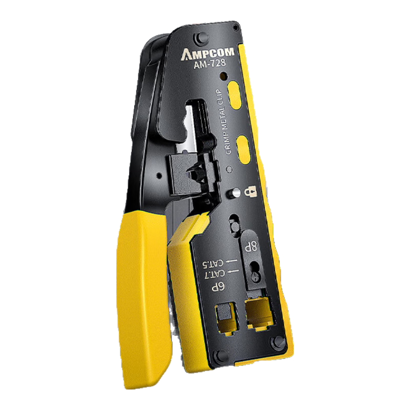 安普康（AMPCOM）旗下AMPCOM七類網(wǎng)線鉗 通穿孔燕尾夾超五六7八類屏蔽水晶頭壓線鉗 4合1剝剪壓斷8P6P網(wǎng)絡(luò)鉗AR728YE