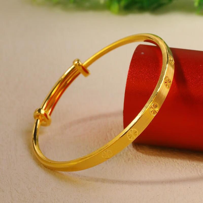 佩瑄古法金包银黄金手镯女999足金繁花似锦实心推拉金镯子轻奢风送礼