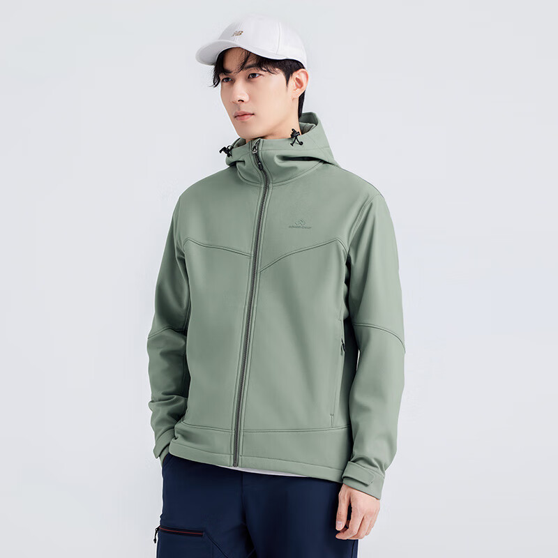 拓路者海豹软壳衣定制男户外旅行登山服保暖防风防水连帽宽松夹克外套 灰绿色 无膜 L