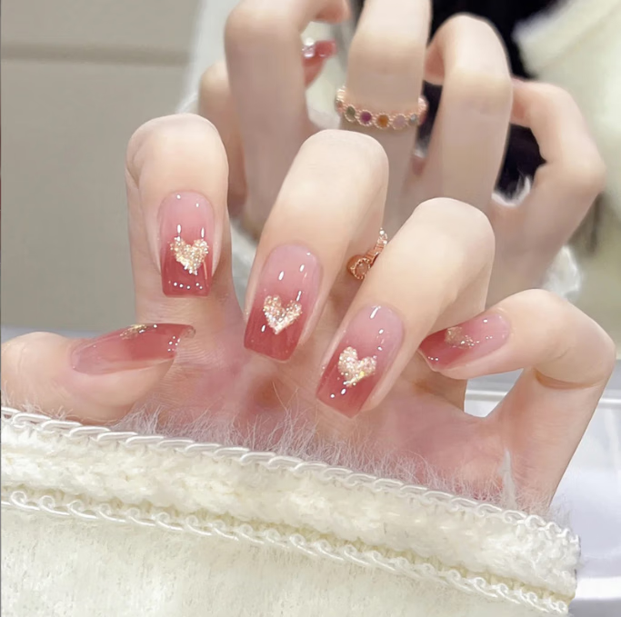 Nail Nina美甲贴片假指甲穿戴美甲可拆卸日式网红甲片成品持久磨砂学生短款 Y022心心相印-GM 1件
