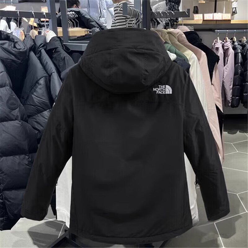 北面羽王2025款服男女情侣户外运动连帽三合一男女脱卸内胆羽绒服户外服 黑色 L 适合130-150斤