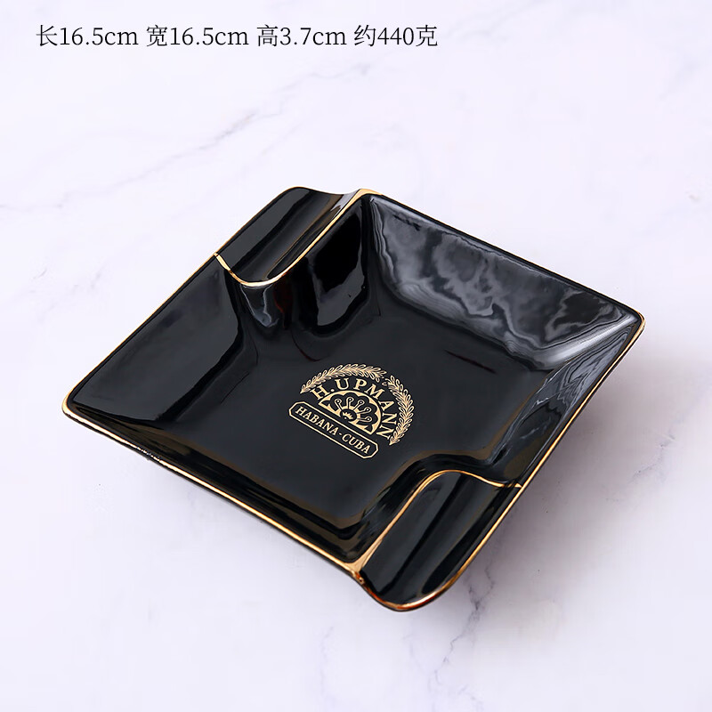陶瓷欧式高端雪茄烟灰缸家用创意个性时尚四方形客厅专用烟缸定制 四方来财雪茄缸-白-乌普曼 16.5*16.5*3.5cm