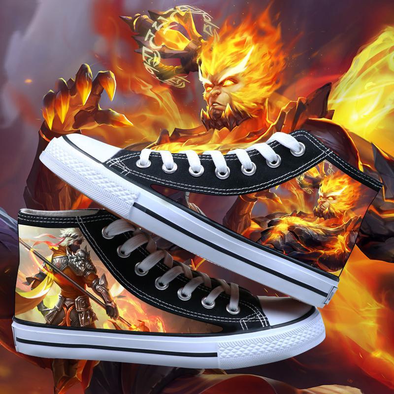 旋昱王者荣耀鞋子凯李白孙悟空周边男孩高帮帆布鞋春手绘学生系带板鞋