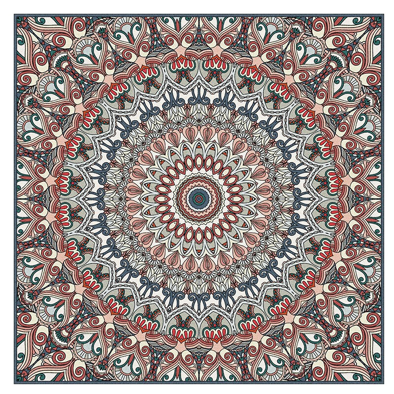 客厅茶几地毯卧室办公室正方形民族风复古风客厅玄关地毯 曼陀罗花纹