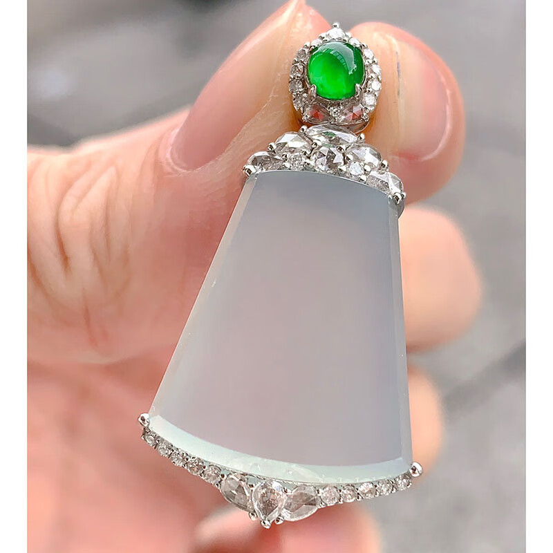 月亮阿姨  翡翠冰种白冰无事牌吊坠 18k镶嵌缅甸a货翡翠女款珠宝项链