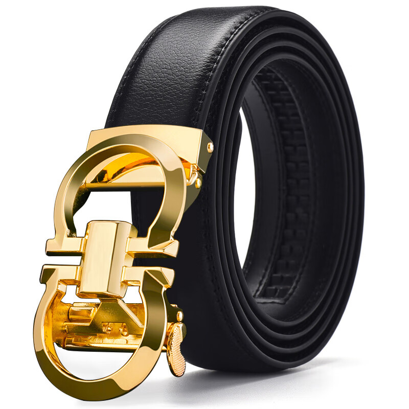 POACY男士皮带真牛皮 商务腰带男时尚裤带男款字母简约 礼物 PY02金色扣无字母 115cm 【裤码35-37】