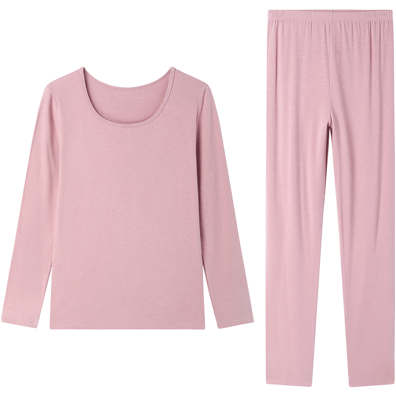 欧迪芬(Ordifen)【羊毛保暖内衣】男女秋衣秋裤绒暖莱卡高弹保暖套装情侣款拼款 甜藕粉 女款-XW3106 L