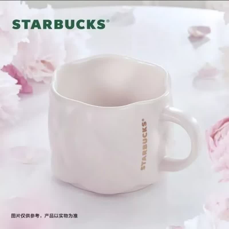 星巴克(starbucks)家杯子455m粉色花型款陶瓷马克杯创意造型高颜值