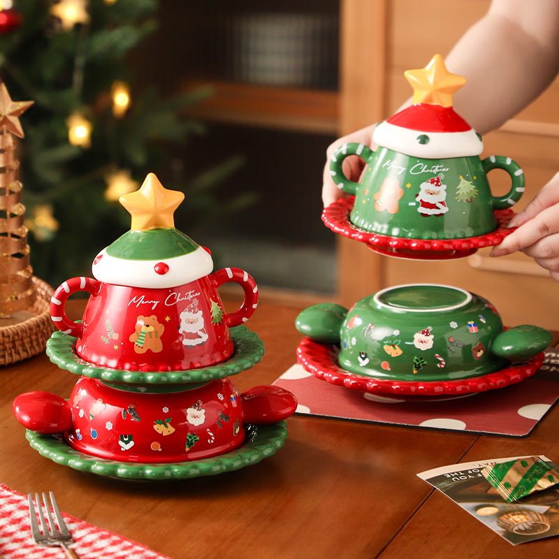 LAPULIAO圣诞节礼物送女生闺蜜创意餐具杯子实用送公司同事老师平安夜礼品 圣诞红色-餐具杯子套装【圣诞礼盒装】