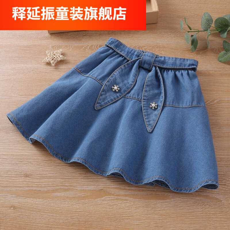 zhen)女童裙子春夏款小女孩半身裙3-8岁中小童女孩牛仔短裙可爱蓝色韩