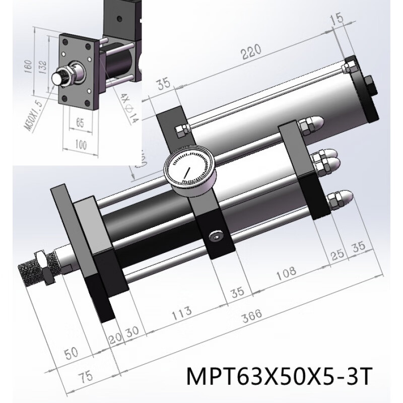 氣液增壓缸APT CPT MPT63X50X10-3T-5T-10T-20噸氣動(dòng)增力氣缸 MPT63X50-5-3T