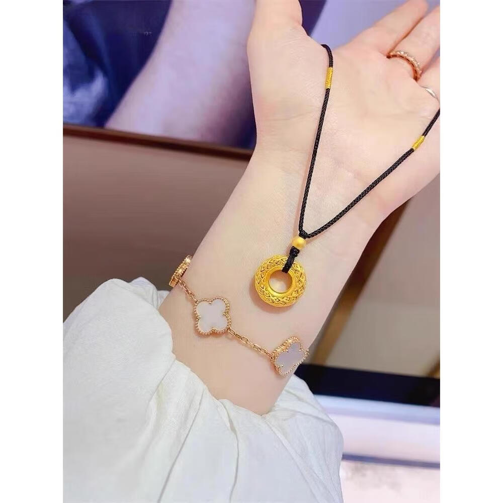 黄金情侣平安扣项链足金999吊坠2024新款纯金颈链新年情人 足金红绳