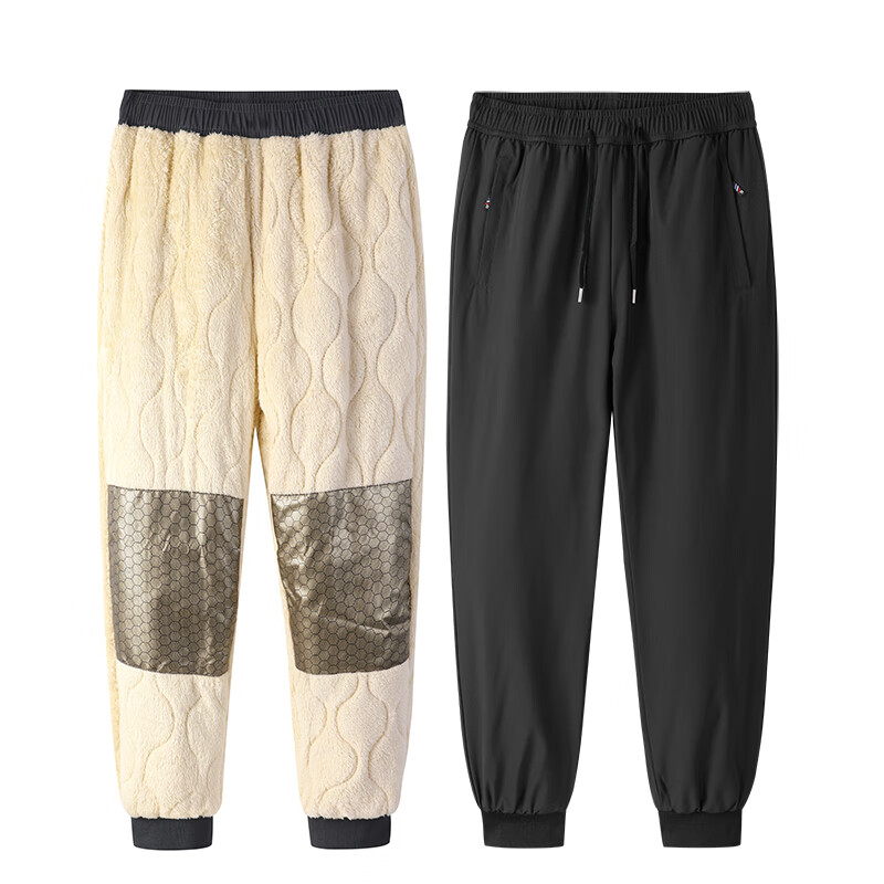 真维斯户外运动羊羔绒棉裤男士秋冬季加绒加厚外穿休闲裤防寒保暖裤子男 黑色【束角】 3XL