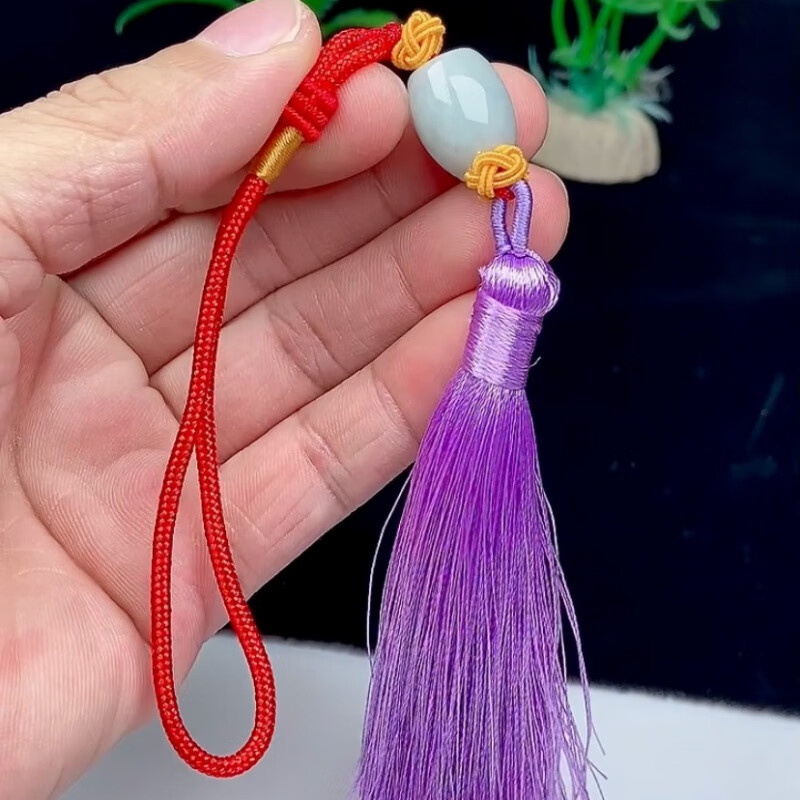 随峰翡翠路路通流苏车挂缅甸a货翡翠转运珠手绳编织包挂挂件