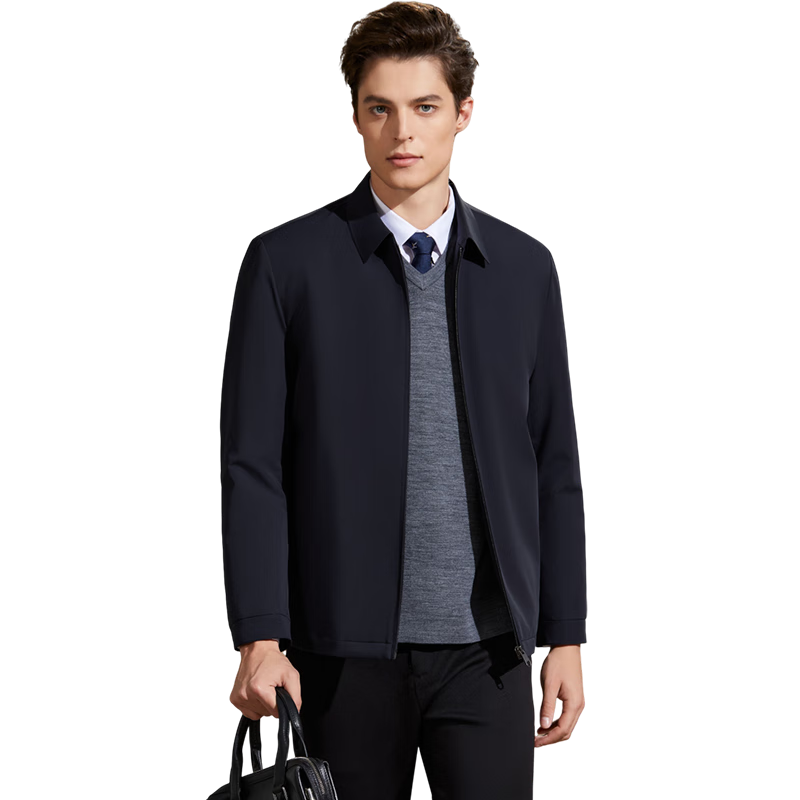 安东尼奥【可拆卸鹅绒内胆】基础百搭翻领秋冬新款男商务行政保暖羽绒夹克