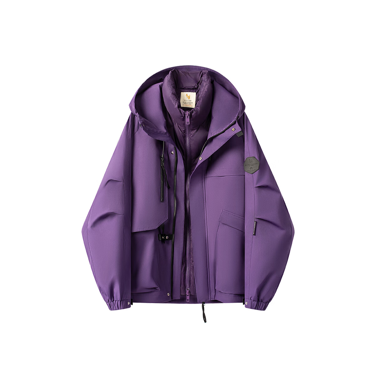 William fox&sons新型三防户外面料人体工学立体裁剪机能轻户外男女同款仿冲锋夹克 鸳鸯紫【防水外壳 可拆卸羽绒内胆】 M /48