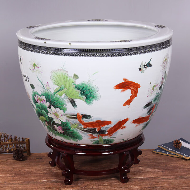 景德镇陶瓷鱼缸睡莲缸碗莲盆荷花盆盆栽盆特大号庭院阳台水缸 连年有