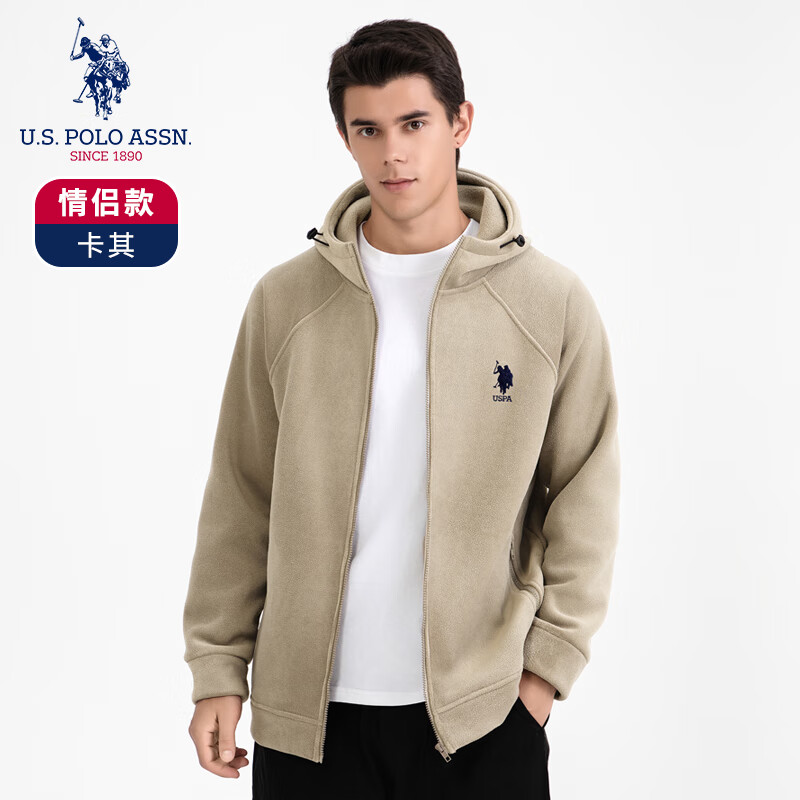 U.S. POLO ASSN.保罗情侣卫衣秋季新款休闲上衣男时尚休闲百搭保暖开衫卫衣 卡其 M