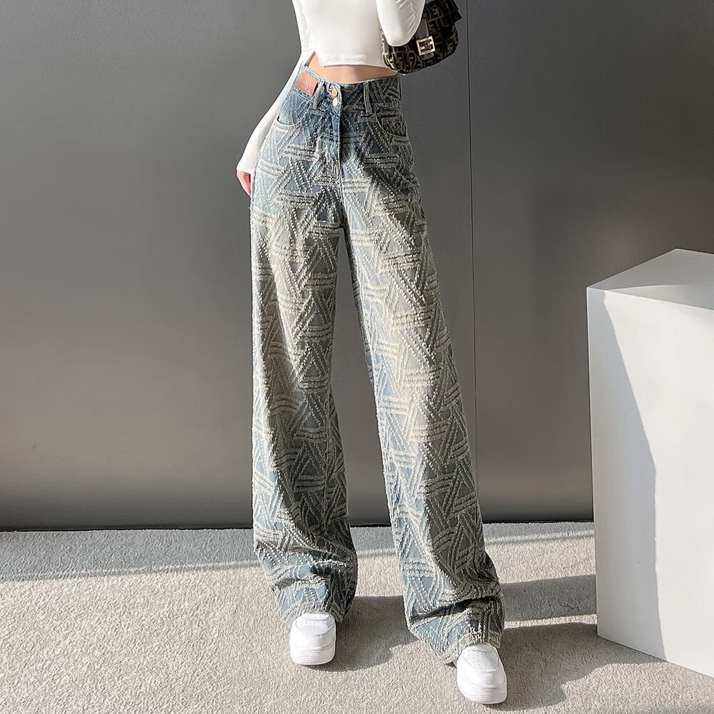 wait await牛仔套装女中性风穿搭酷帅雅痞高腰直筒裤子2024年春季新款