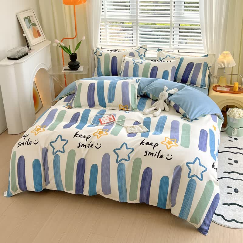 多兰诗（Duolanshi）磨毛四件套 小清新ins卡通田园花卉床上用品套件 开心世界 2.0米 床单款 被套200*230