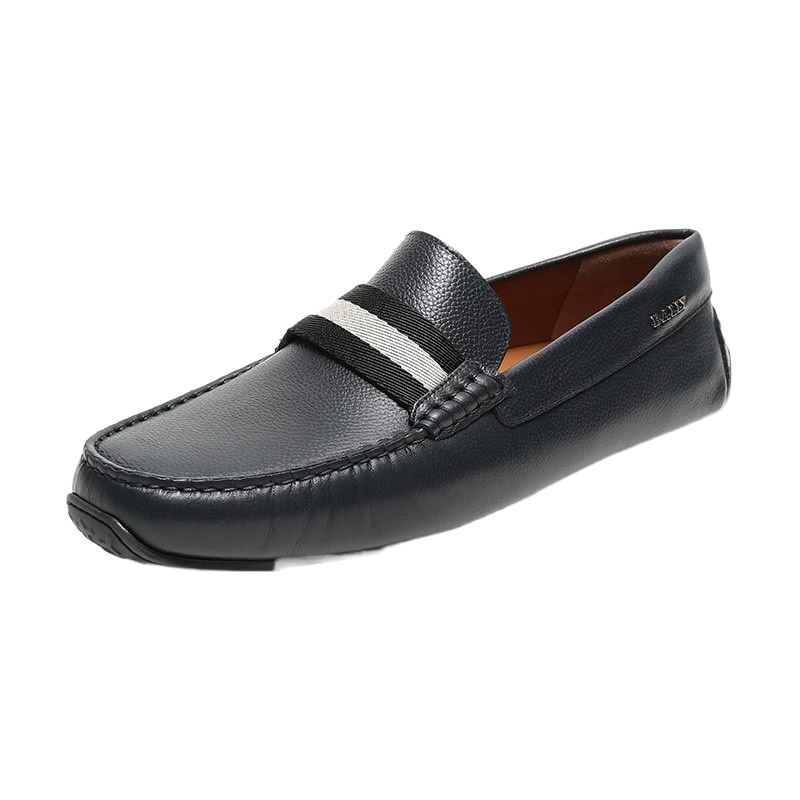巴利（BALLY）男士经典条纹驾驶鞋便鞋商务休闲皮鞋单鞋520礼物男 PEARCE 306 海军蓝黑白条纹 42 /品牌原码 8
