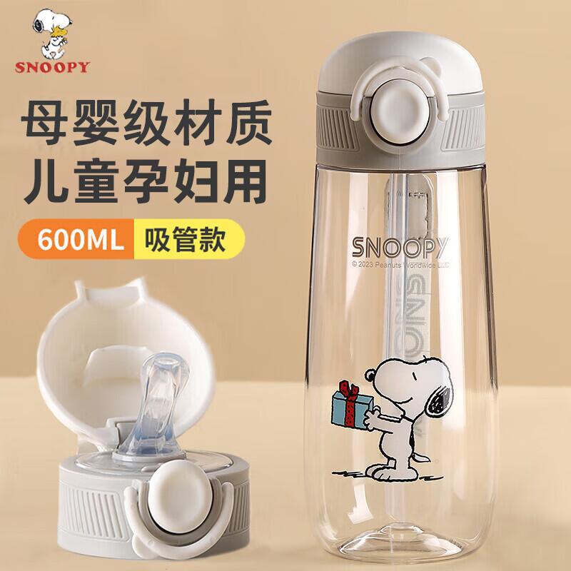 史努比(SNOOPY)吸管水杯儿童夏季男女学生高颜值杯子产妇孕妇耐高温水壶600ml