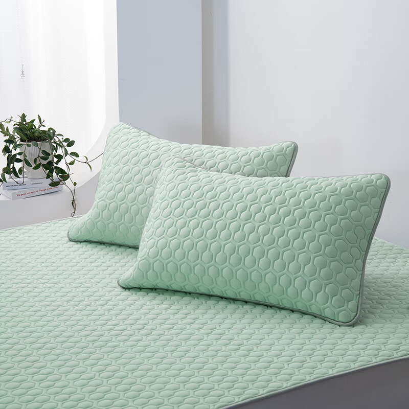 一默小菱格乳胶凉席三件套夏季可折叠绑带款睡眠单双人空调凉席冰丝席 【翠绿薄荷】凉而不冰丨母婴A类 1.8M*2M绑带三件套