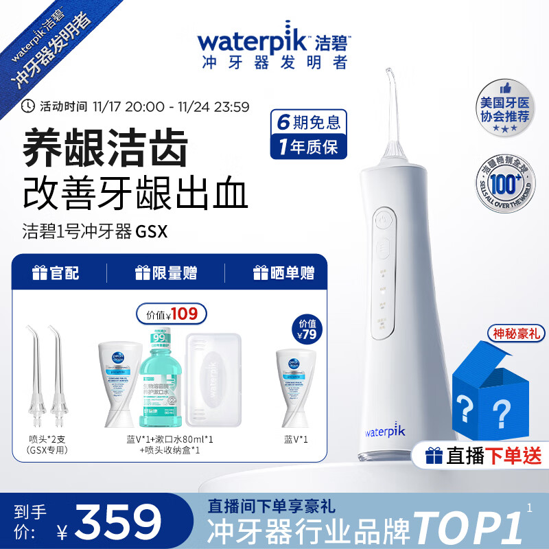 洁碧（Waterpik）手持便携式电动冲牙器水牙线洗牙器洁牙机 清洁口腔预防牙结石 GSX【独家新品】礼物