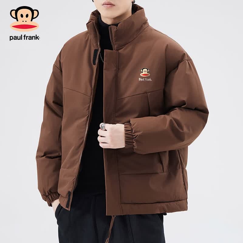 大嘴猴（paul frank）保暖棉衣男士冬季新款加厚潮流休闲立领棉服外套 深咖色 M