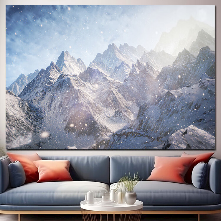 雪山大雪海报装饰挂画壁纸墙贴图昆仑山背有靠山图餐厅卧室背景墙