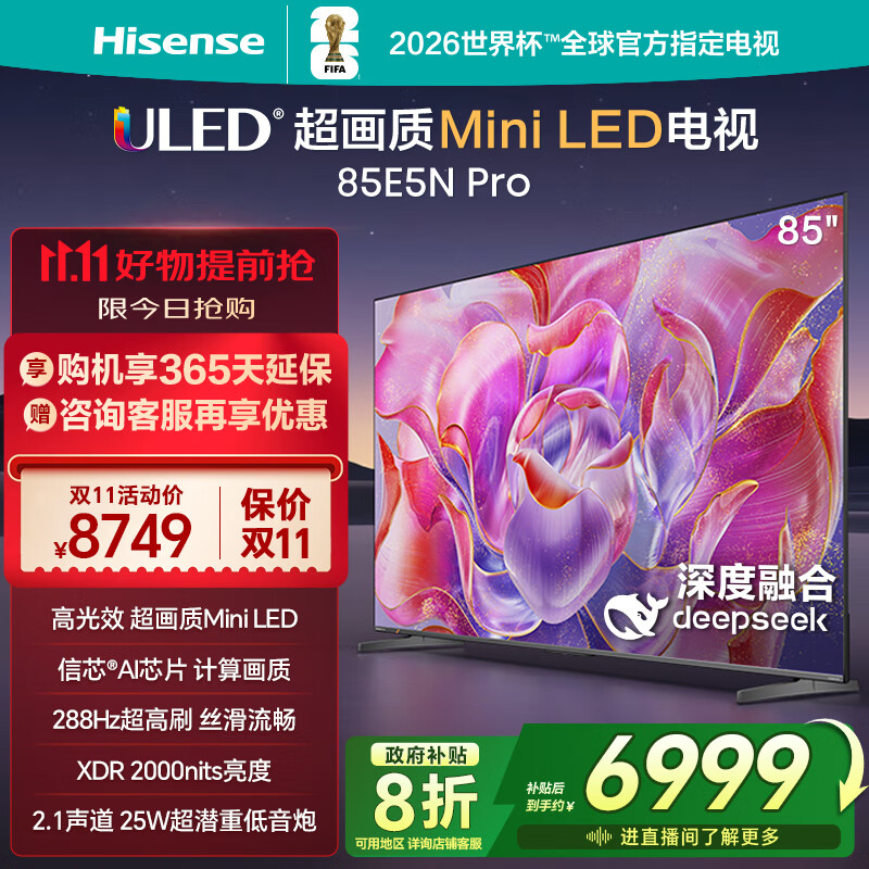 海信电视85E5N Pro 85英寸 576分区Mini LED 288Hz高刷 超薄大屏智慧屏E5NPRO 以旧换新家电国家补贴
