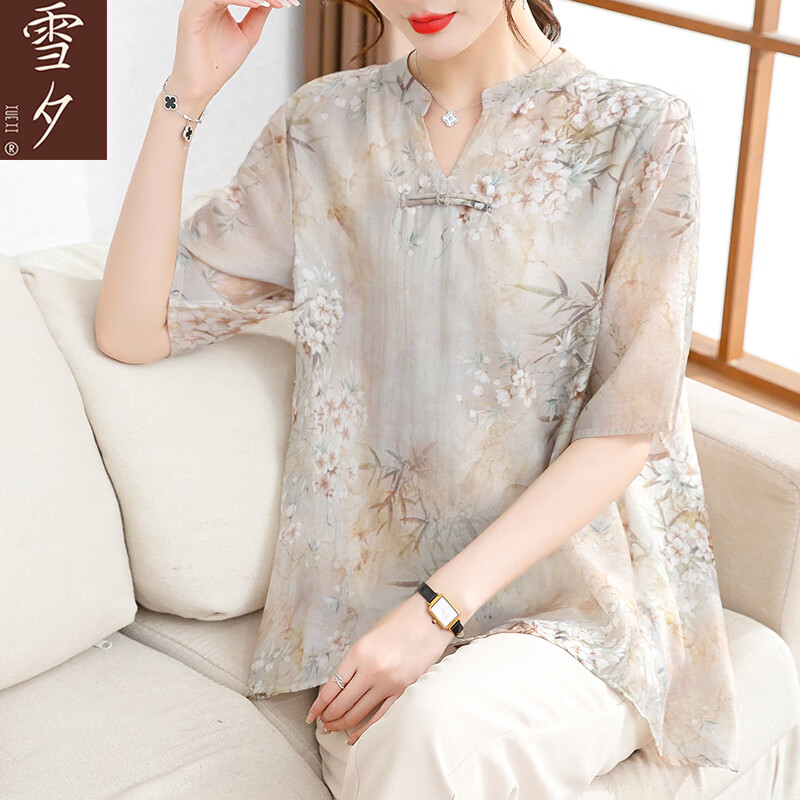 雪夕媽媽裝2025夏裝雪紡衫時尚中老年女裝闊太太上衣服