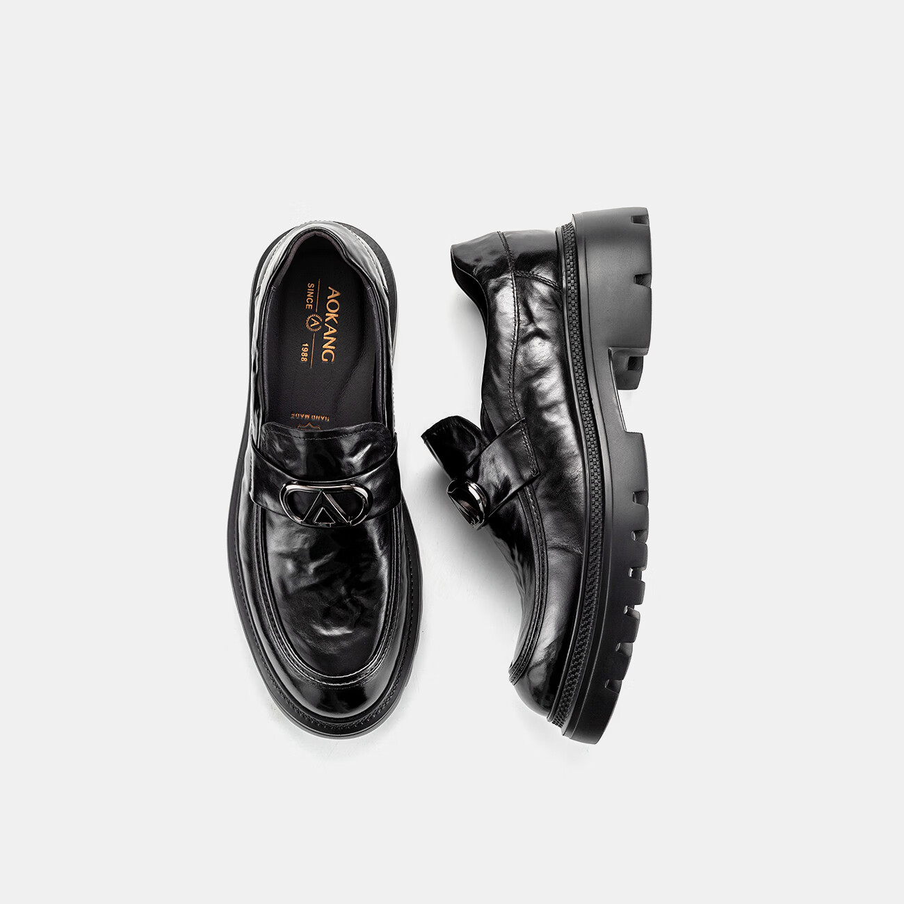 plus  �¿���Aokang����Ь2025��������Ь�������к���׽�ƤЬ  ��ɫ