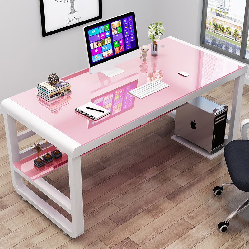 宜家(e-hom)【官方直销】钢化玻璃电脑桌台式家用卧室书桌简约 u型