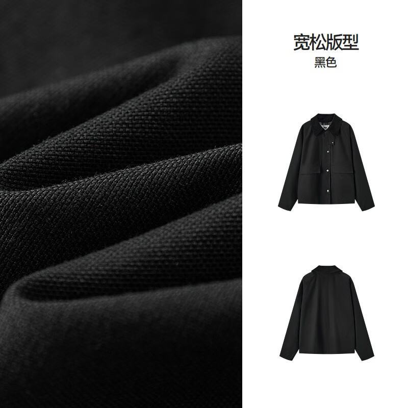 semir森马外套女巴恩风短外套上衣秋季拼接灯芯绒翻领夹克格纹复古风 黑色 90001 XL (170) 92a