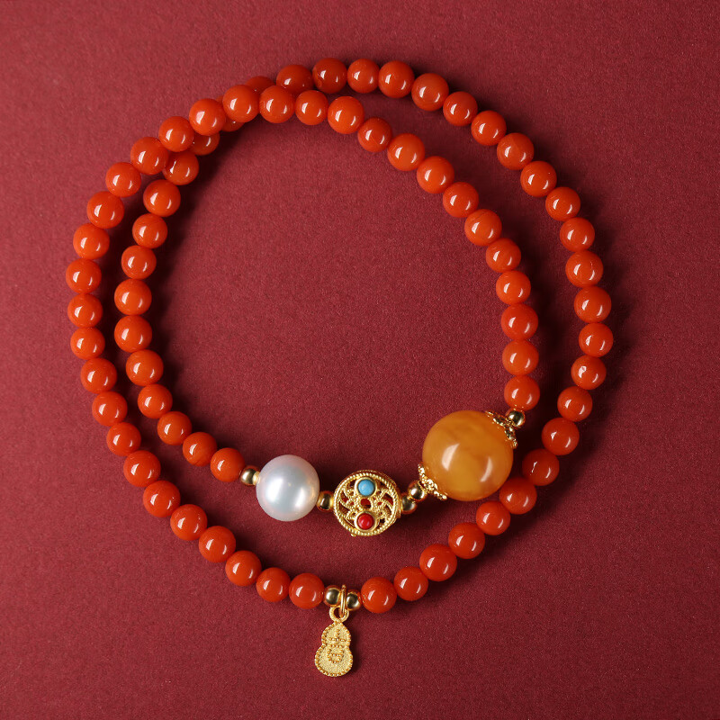 凉山南红玛瑙手串 双圈手串生日本命年礼物多圈南红手链 南红珠径5mm