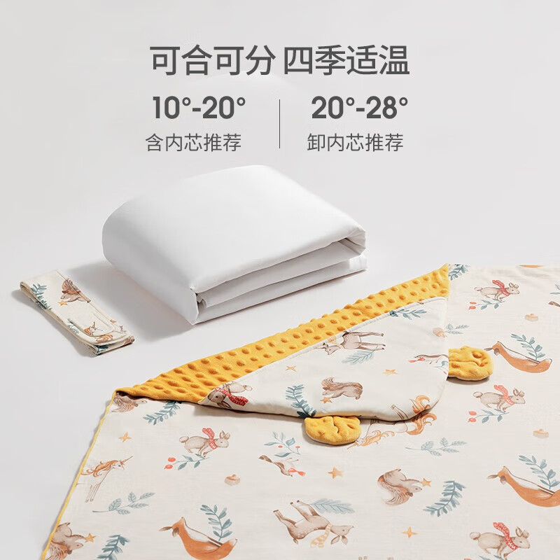 嫚熙（EMXEE）婴儿包被新生儿豆豆绒抱被宝宝秋冬季通用包单防惊跳 狐之絮语(内芯可拆 10-28℃) 90*90cm