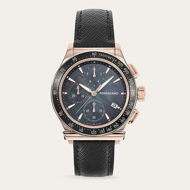 菲拉格慕（Ferragamo）女士手表 1927 Chrono 夜光贝母盘三眼计时码表 高奢石英腕表七夕 贝母盘皮带