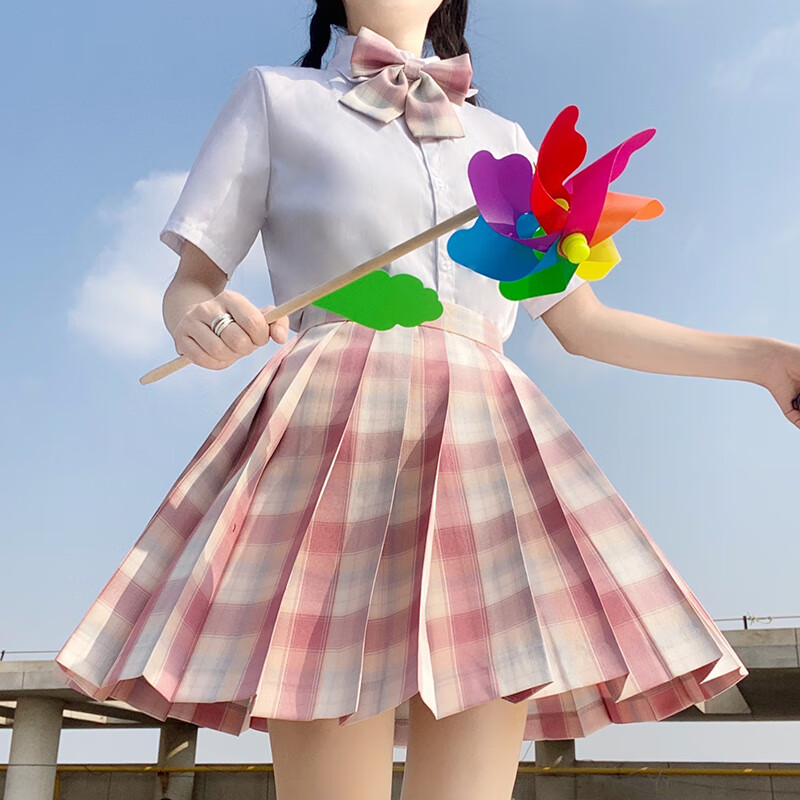 蔻玥jk制服套装格裙夏季学院风百褶裙女短裙子中学生少女衣服 小春