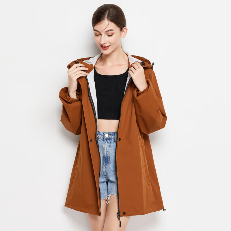 Freesmily简约成人短款跑步徒步学生时尚成人运动户外男女雨衣上衣 风衣 1029姜黄 XXL 1件