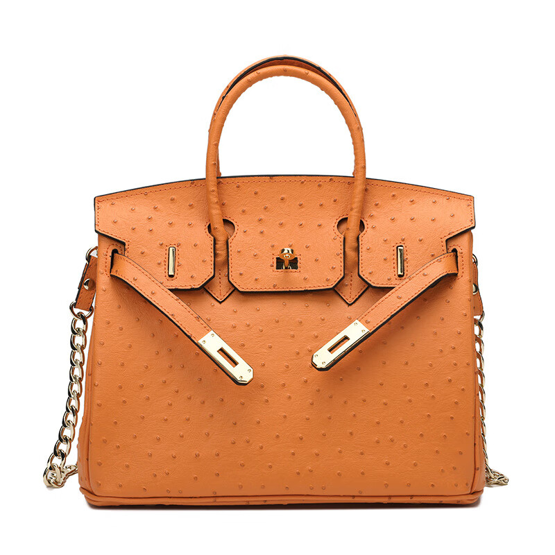 wvip时尚包包鸵鸟纹牛皮手提包铂金包 25#橙色鸵鸟纹