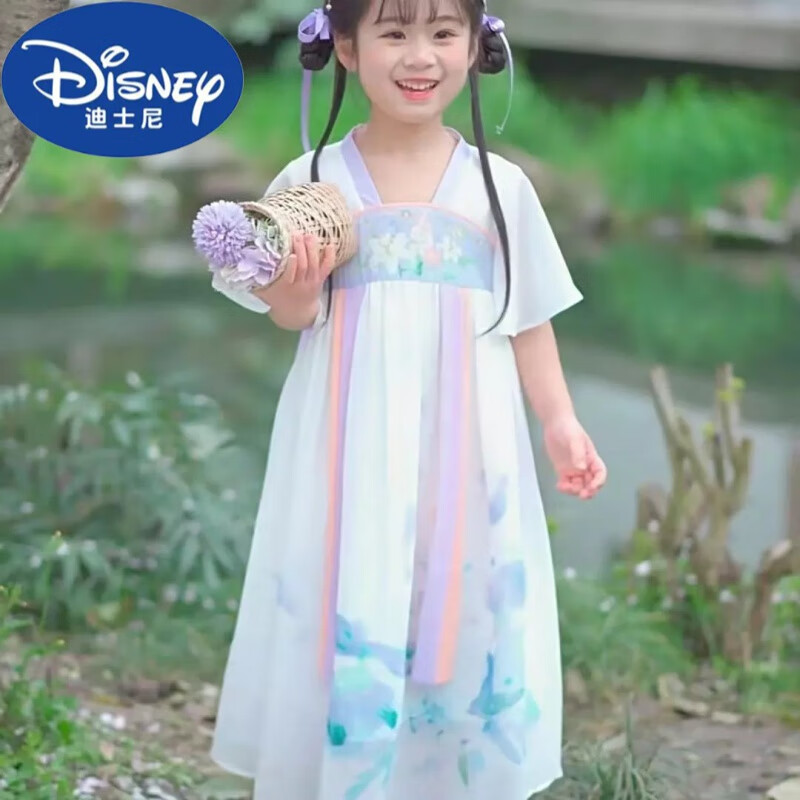 迪士尼新款女童汉服中国2024超仙古装小女孩儿童唐装连衣裙古风公主